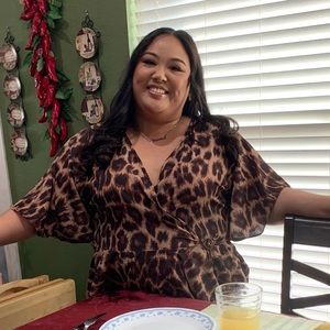 BOOHOO PLUS CHEETAH WRAP BLOUSE